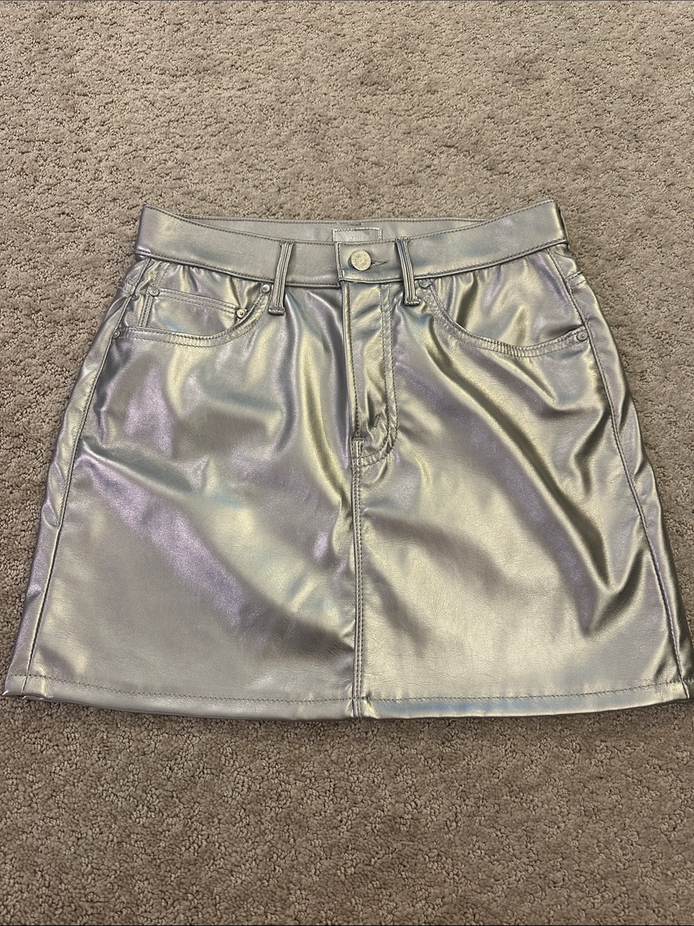 Metallic Silver Iridescent Mini Skirt